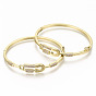 Brass Micro Pave Clear Cubic Zirconia Bangles, Nickel Free, Safety Pin
