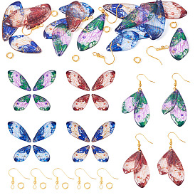 Набор для изготовления серег своими руками, включая подвески из смоляных крыльев бабочки, медные крючки и кольца для сережек