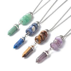 Collares con colgante de piedra natural mixta de bala, con 304 cadena rolo de acero inoxidable