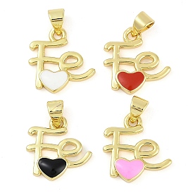 Rack Plating Brass Enamel Pendants, Long-Lasting Plated, Cadmium Free & Lead Free, Real 18K Gold Plated, Word Fe Charm