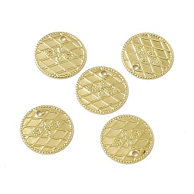 Rack Plating Brass Charms, Long-Lasting Plated, Cadmium Free & Nickel Free & Lead Free, Flat Round with Rhombus Pattern