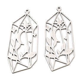 201 Stainless Steel Pendants, Laser Cut, Cystal with Moon & Star Charm