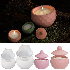 Faceted Round DIY Candle Cup Silicone Molds, Storage Box Molds, Resin Plaster Cement Casting Molds