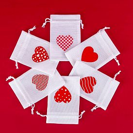 Pochettes d'emballage à imprimé coeur en toile de jute, sacs à cordonnet, pour les cadeaux, Sacs-cadeaux pour cadeaux de fête de la Saint-Valentin, rectangle