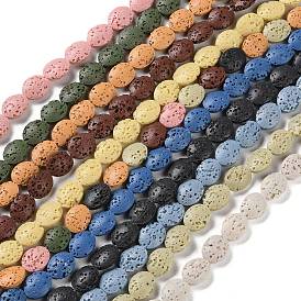 Natural Lava Rock Dyed Beads Strands, Flat Oval