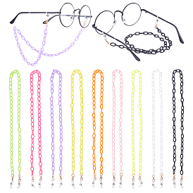 Pandahall elite 9pcs 9 chaînes de lunettes de couleurs, tour de cou pour lunettes, avec chaîne porte-câbles en acrylique, fermoirs à pince de homard en fer et extrémités de boucle en caoutchouc, or et de lumière