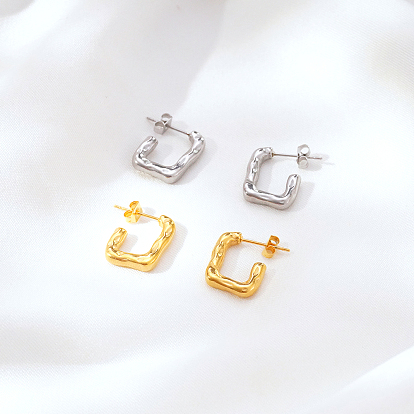 304 boucles d'oreilles carrées en acier inoxydable pour femmes, boucles d'oreilles demi-créoles