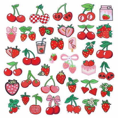 38шт. 2 наборы 2 стили: вышитая тканевая нашивка из полиэстера с изображением клубники и вишни, компьютеризированная вышивка тканью утюжок на / шить на заплатках, аксессуары для костюма, аппликация, клубника и вишня