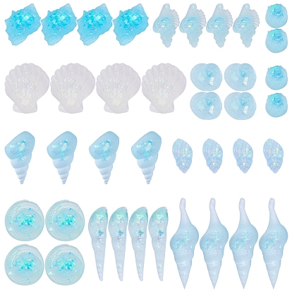 Transparent Epoxy Resin Cabochons, Imitation Jelly Style, with Sequins/Paillette, Mixed Shell Shapes