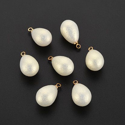 ABS Plastic Imitation Pearl Pendants, with Golden Plated Brass Loop, Teardrop