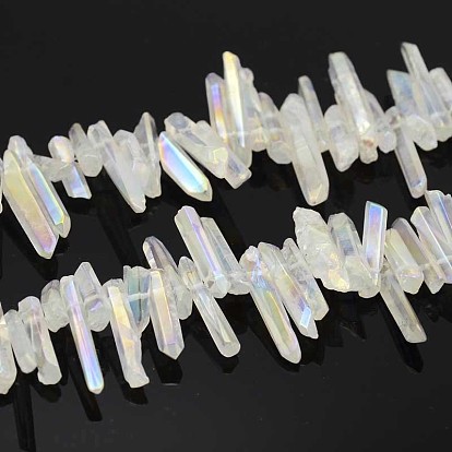 Natural Electroplated Quartz Crystal Beads Strands, Nuggets, 9~30x2~5x3~6mm, Hole: 1mm, 15 inch