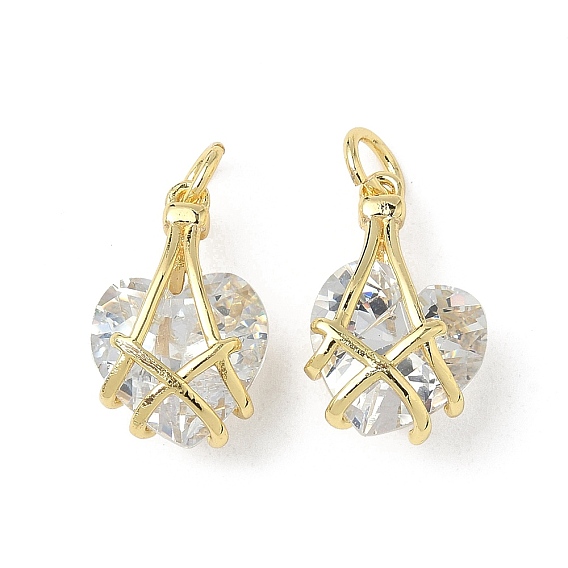 Латунные микро проложить кубического циркония подвески, сердце, ионное покрытие (ip), долговечный, без свинца и без кадмия, с целью перехода в кольце