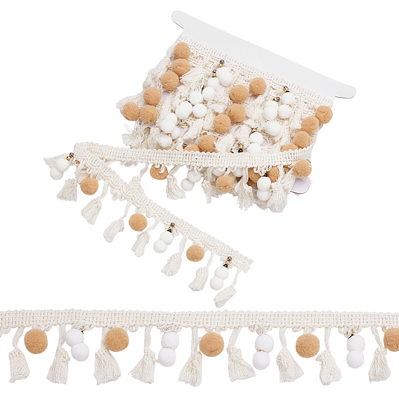 1 Лента с бахромой из полиэстера с отделкой в виде шариков, кружево с кисточками и трикотажным полотном, декор для рукоделия и швейные принадлежности