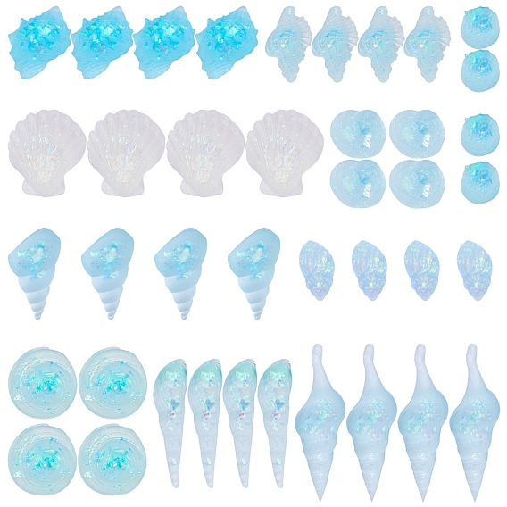 Transparent Epoxy Resin Cabochons, Imitation Jelly Style, with Sequins/Paillette, Mixed Shell Shapes