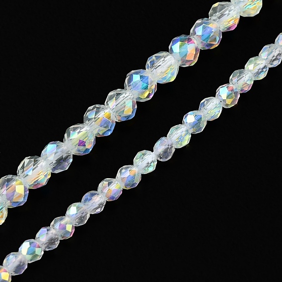 Гальванические стеклянные бусины, граненые, с половиным покрытием, с покрытием AB цвета, круглые