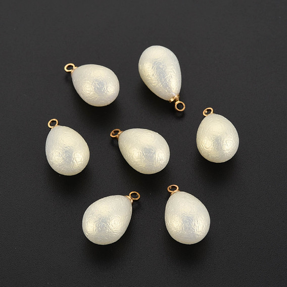 ABS Plastic Imitation Pearl Pendants, with Golden Plated Brass Loop, Teardrop