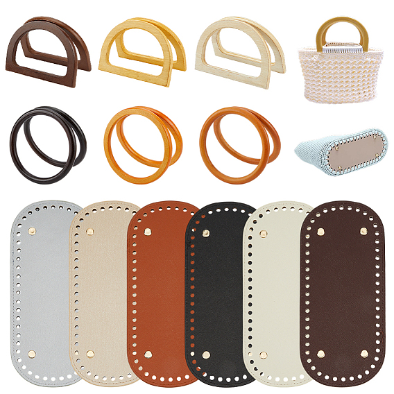 Kits de fabricación de bolsos de bricolaje, incluyendo 6 piezas 6 colores base de cuero PU y 12 piezas 6 estilos mangos de madera