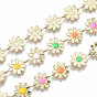 Brass Enamel Chains, Daisy Flower Link Chains, Long-Lasting Plated, Nickel Free, Soldered