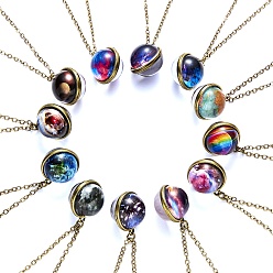 Luminous Glass Planet Pendant Necklace with Antique Golden Alloy Chains