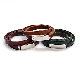 3-Loop Cowhide Leather Wrap Bracelets, with Alloy Clasps, 590x7~8.5mm