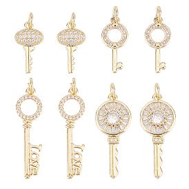 8 pcs 4 colgantes de circonita cúbica transparentes micro pavé de latón estilo, con anillo de salto, en forma de mezcla