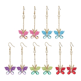 Серьги-подвески в виде бабочки из стеклянного бисера ручной работы, золотые