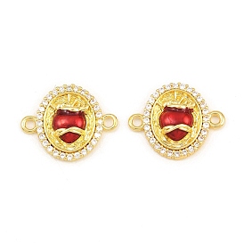 Brass Micro Pave Clear Cubic Zirconia Connector Charms, Oval with Sacred Heart, with Enamel, Rack Plating, Long-Lasting Plated, Lead Free & Cadmium Free