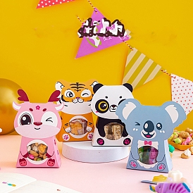Boîtes de bonbons en papier, boîtes à biscuits cadeaux, pour les fêtes d'anniversaire des enfants, avec fenêtre, motif koala/tigre/cerf/panda
