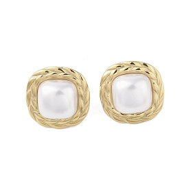 Square 316 Surgical Stainless Steel & CCB Imitation Pearl Stud Earrings for Women