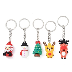 Christmas Themed Iron Keychains, with Silicone Pendants