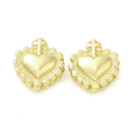 Rack Plating Brass Beads, Long-Lasting Plated, Cadmium Free & Lead Free, Heart with Cross