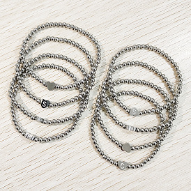 304 эластичные браслеты из нержавеющей стали для женщин, сердце с письмом, цвет нержавеющей стали