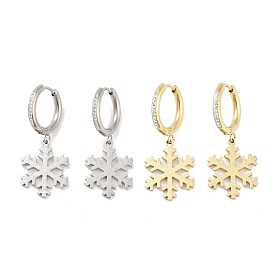 Christmas Snowflake 304 Stainless Steel Dangle Earrings, Rhinestone Hoop Earrings for Women