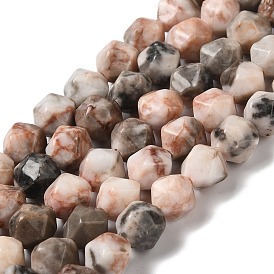Natural Pink Agate Beads Strands, Star Cut Round Beads, Faceted