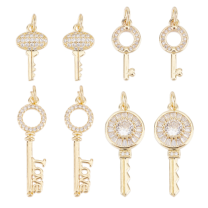 8 pcs 4 colgantes de circonita cúbica transparentes micro pavé de latón estilo, con anillo de salto, en forma de mezcla