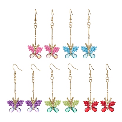 Серьги-подвески в виде бабочки из стеклянного бисера ручной работы, золотые