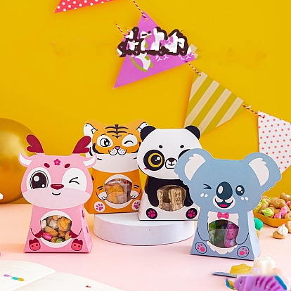 Paper Candy Boxes, Gift Cookies Boxes, for Children's Day Birthday Party Favors, with Window, Koala/Tiger/Deer/Panda Pattern