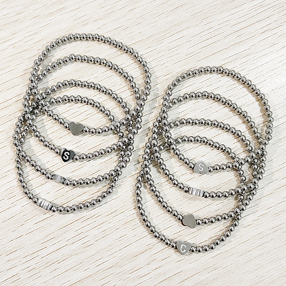 304 эластичные браслеты из нержавеющей стали для женщин, сердце с письмом, цвет нержавеющей стали