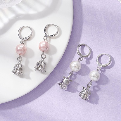 2 пары серег с ракушечным жемчугом, цветок, с фурнитурой для сережек из сплава и латуни и 304 нержавеющей стали