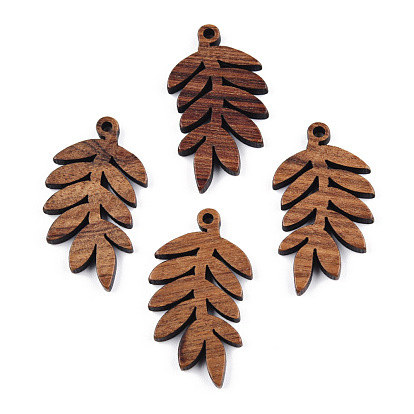 Natural Walnut Wood Pendants, Undyed, Leaf Charm