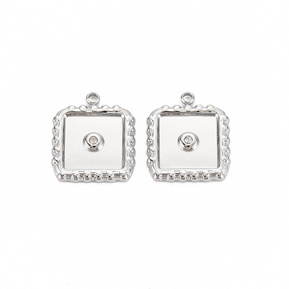 304 Stainless Steel Pendants, with Crystal Rhinestone, Square Charms