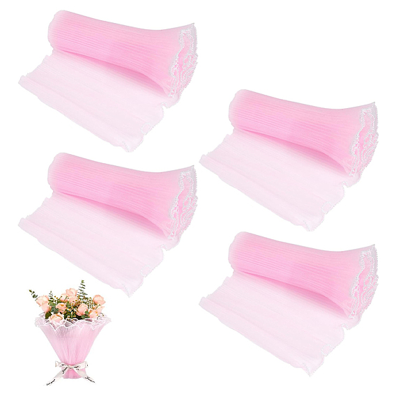 4 пакеты полиэстеровые цветочные букеты упаковочная сетка бумага, с кромкой из абс-пластика, имитирующей перламутр, бумага для упаковки букетов морщинистая волнистая сетчатая пряжа, на день Святого Валентина, свадьба, украшение на день рождения