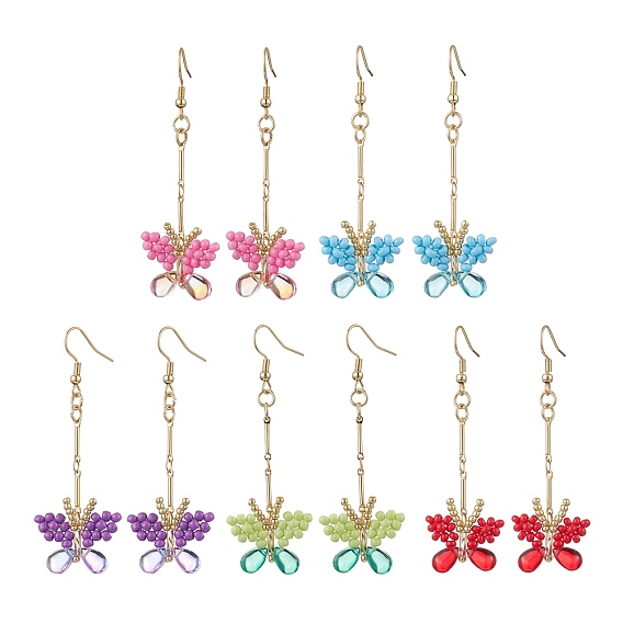 Серьги-подвески в виде бабочки из стеклянного бисера ручной работы, золотые