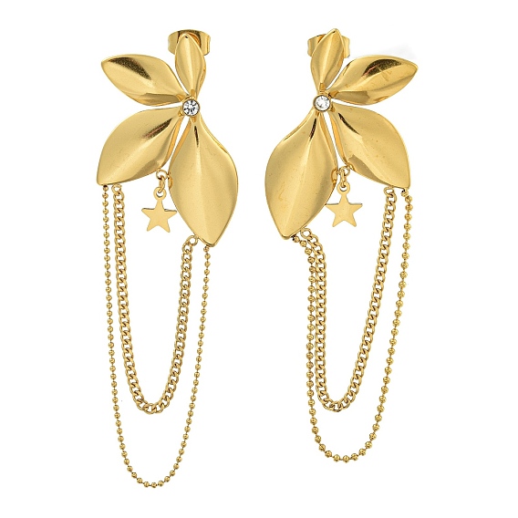 Цветочное ионное покрытие (ip) 304 серьги-гвоздики из нержавеющей стали, женские серьги-кисточки со стразами, полирование