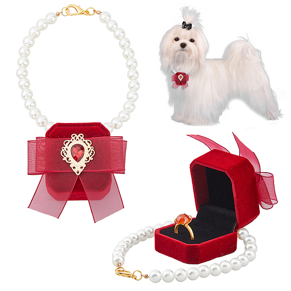 Бархатные стразы съемная шкатулка для хранения колец для пары в виде питомца, ошейник для собак/кошек держатель для свадебного кольца для предложения помолвки свадьбы вечеринки, квадратный