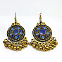 Серьги-люстры из сплава и эмали, плоско-круглые, античная бронза