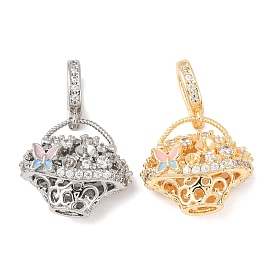 Латунный микро-паве кубический цирконий, цветочные корзины, с эмалью, за половину пробурено бисера, стойки покрытие, долговечный