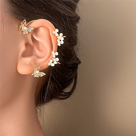 Chic Pearl Butterfly Ear Clip for Non-Pierced Ears - Floral Design, French Style Luxury Single Earring