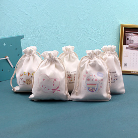 Pochettes de rangement en tissu de coton imprimé, rectangles sacs à cordon, pour les sacs-cadeaux de bonbons, blanc