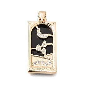 Brass Micro Pave Clear Cubic Zirconia Pendants, Knight of Cups Tarot Card Charms, with Resin, Long-Lasting Plated, Cadmium Free & Lead Free, Black